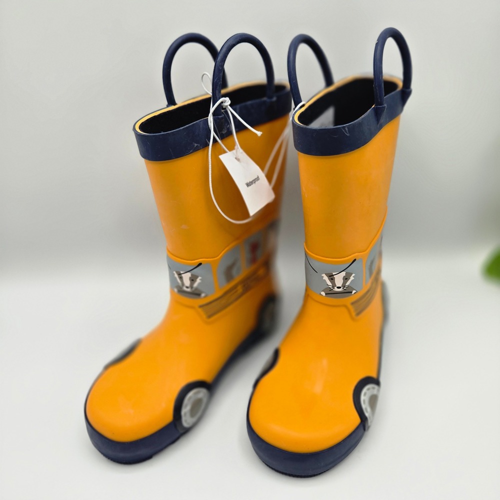 Cat & Jack Rain Boots Toddler Boys Orange School Bus Badger Waterproof Size 9